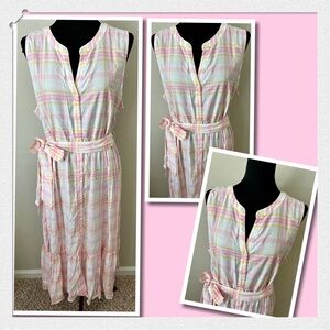 NWT CHAPS PINK PLAID MIDI DRESS SZ XL